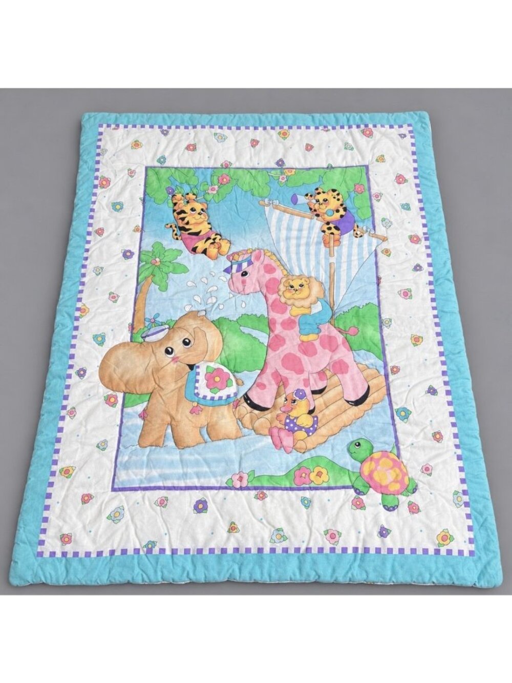 Vintage Baby Crib Comforter Blanket Little Bedding Red Calliope Jungle Animals